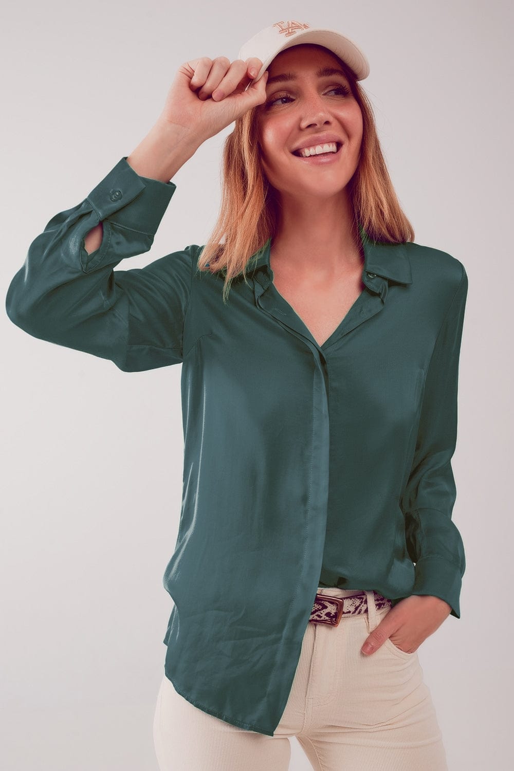 Q2 Shirts Satin shirt in green