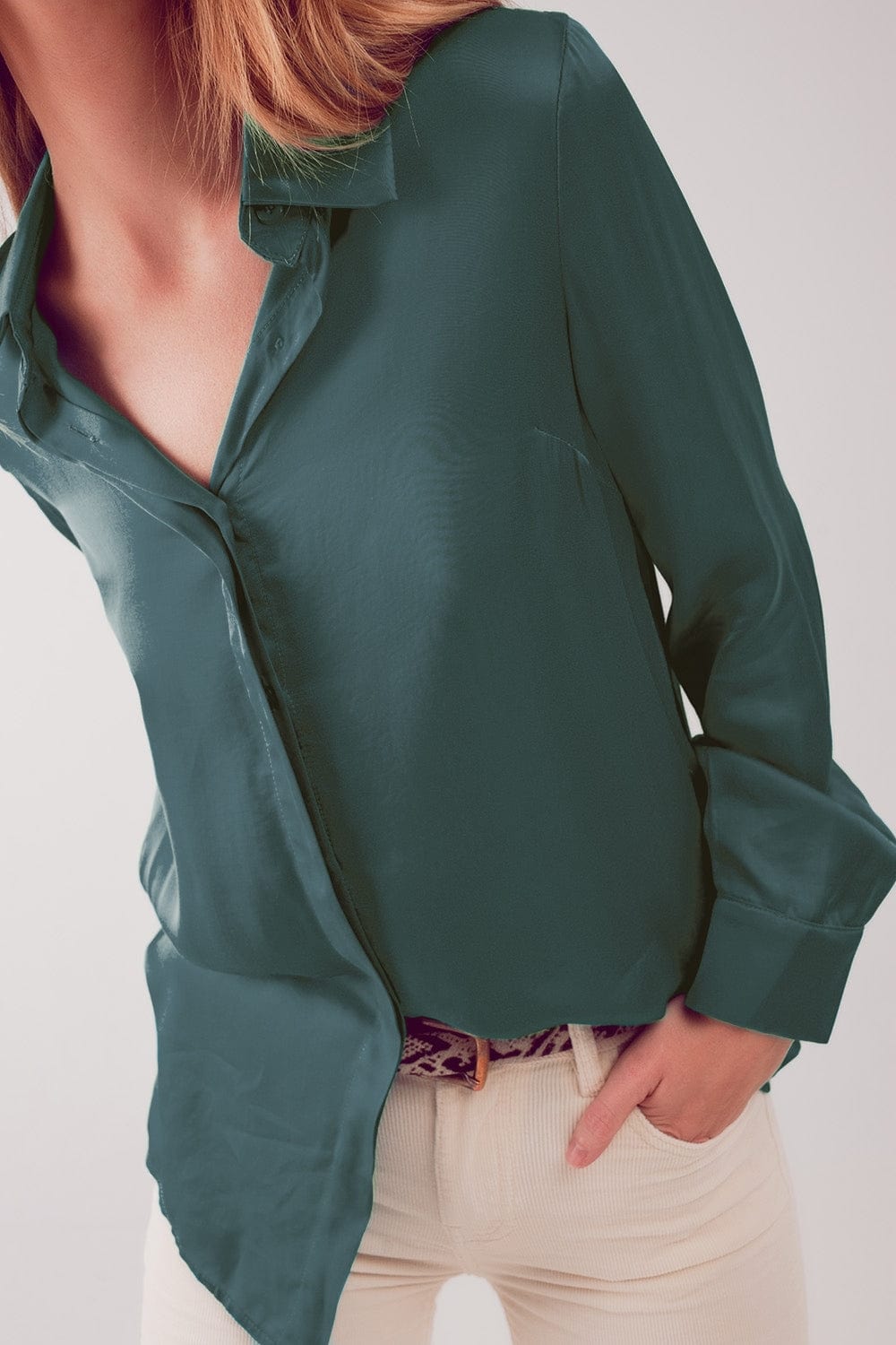 Q2 Shirts Satin shirt in green