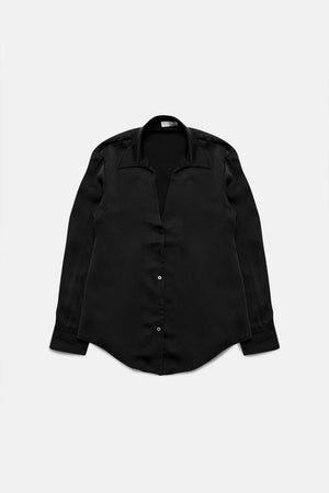 Q2 Shirts Satin shirt with v neck in black