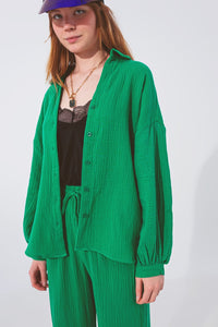 Q2 Shirts Textured Loose Fit Shirt in Green