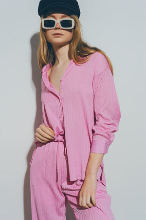 Q2 Shirts Textured Loose Shirt in Pink