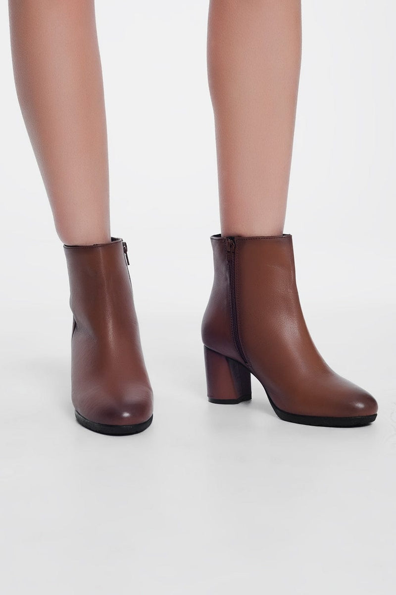 Q2 Shoes Brown blocked mid heeled ankle boots