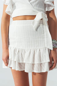 Q2 Skirts Broderie Frill Mini Skirt in White