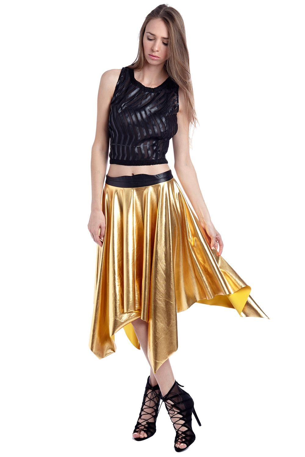 Q2 Skirts Golden pleated midi skirt in metallic