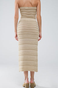 Q2 Skirts One Size / Beige Knitted Midi Pencil Skirt In Beige