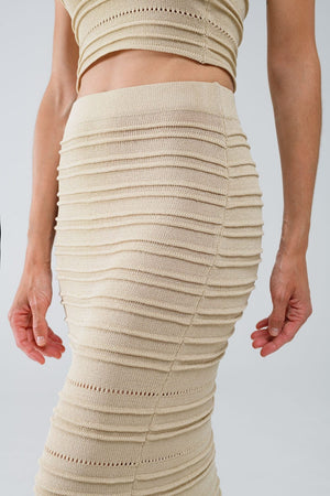 Q2 Skirts One Size / Beige Knitted Midi Pencil Skirt In Beige