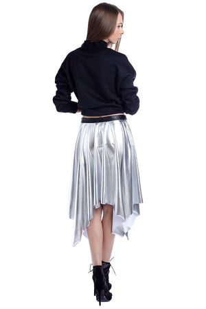 Q2 Skirts Silver pleated midi skirt in metallic