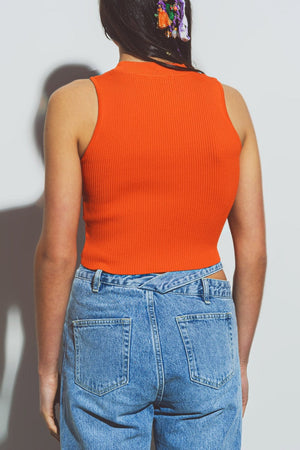 Q2 Sweaters Cropped Knitted Tank Top in Orange