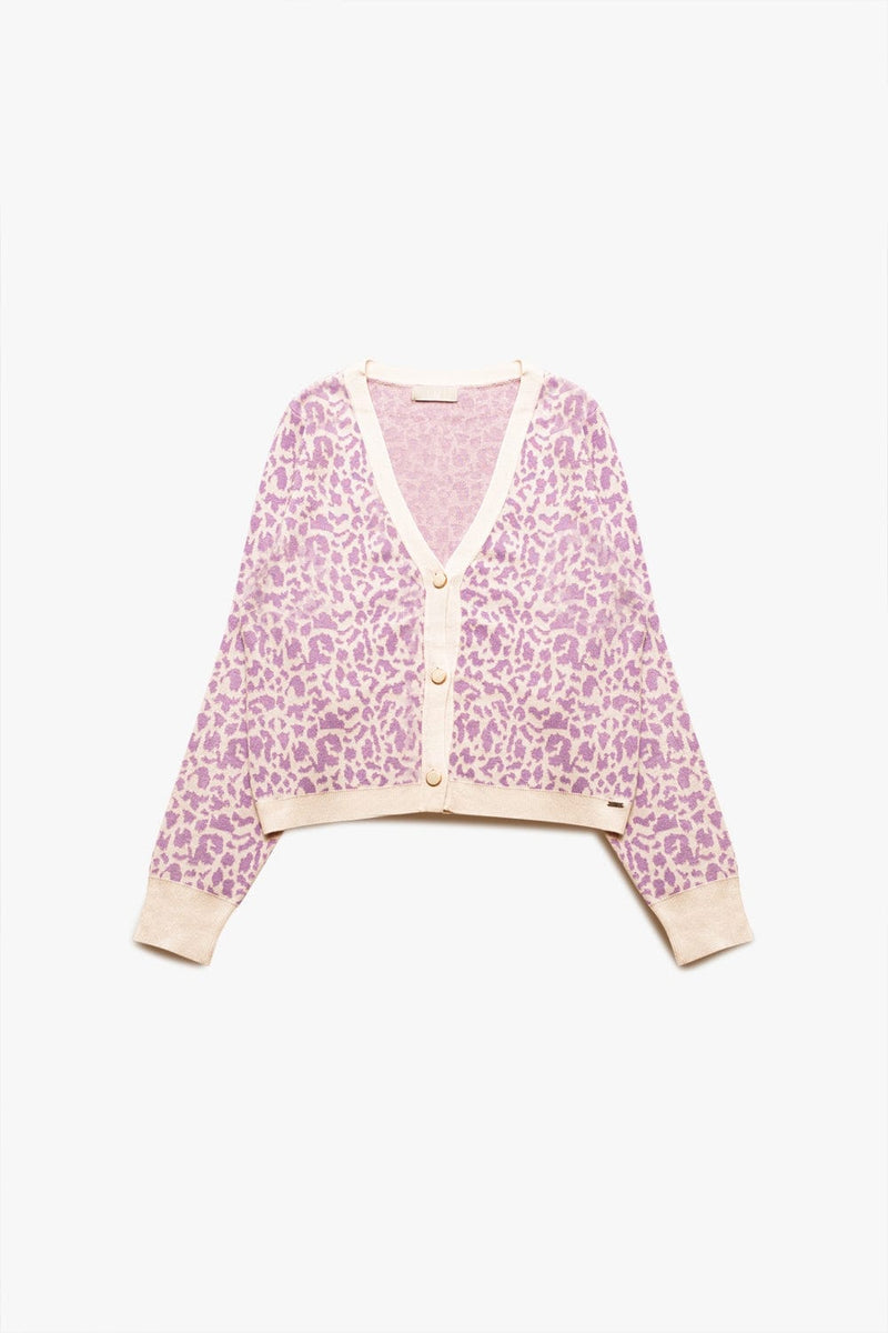 Q2 Sweaters Lightweight knitted cardigan in lilac animal print