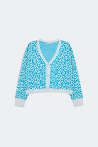 Q2 Sweaters Lightweight knitted cardigan in turquoise animal print