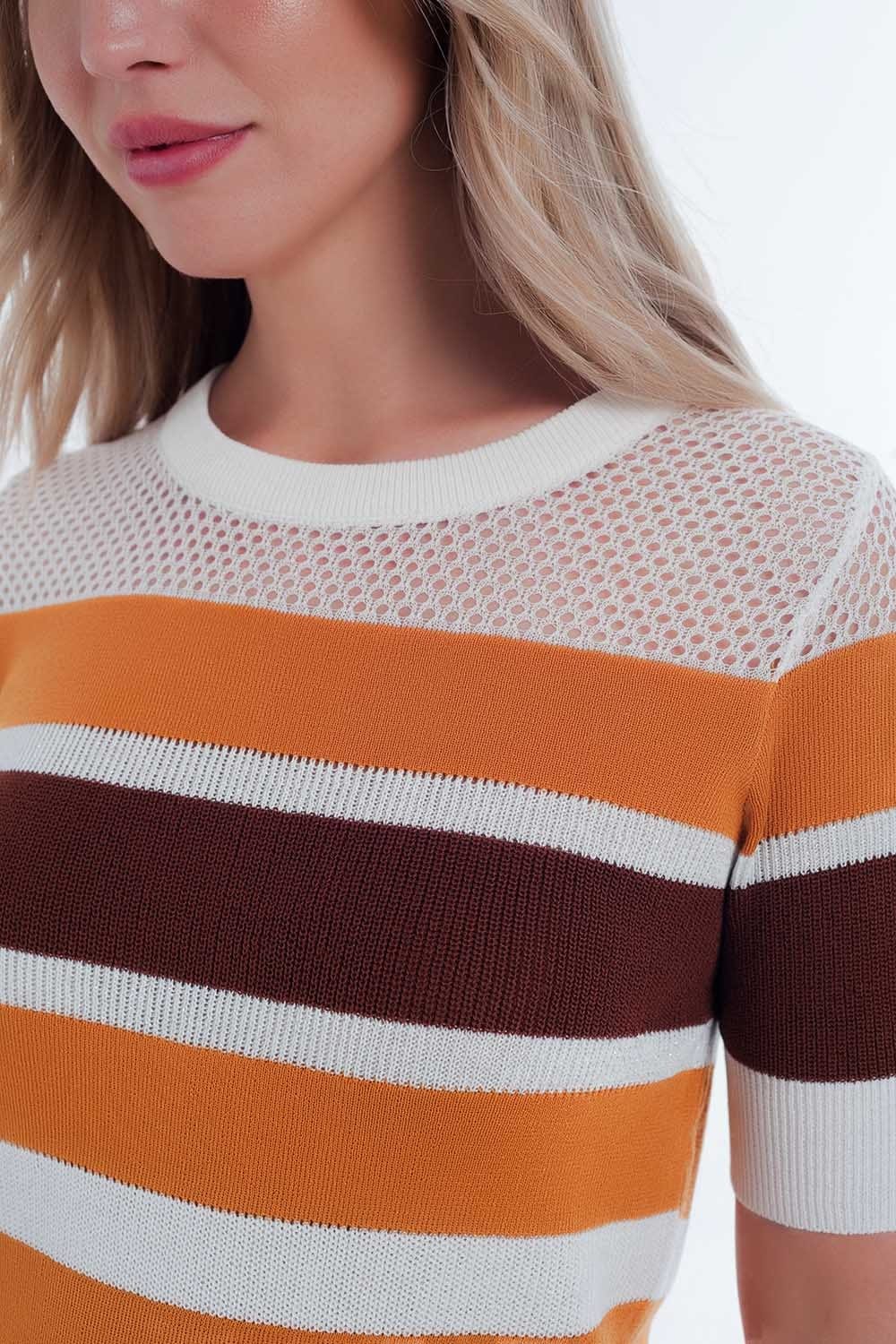 Q2 Sweaters Mustard striped open knit sweater