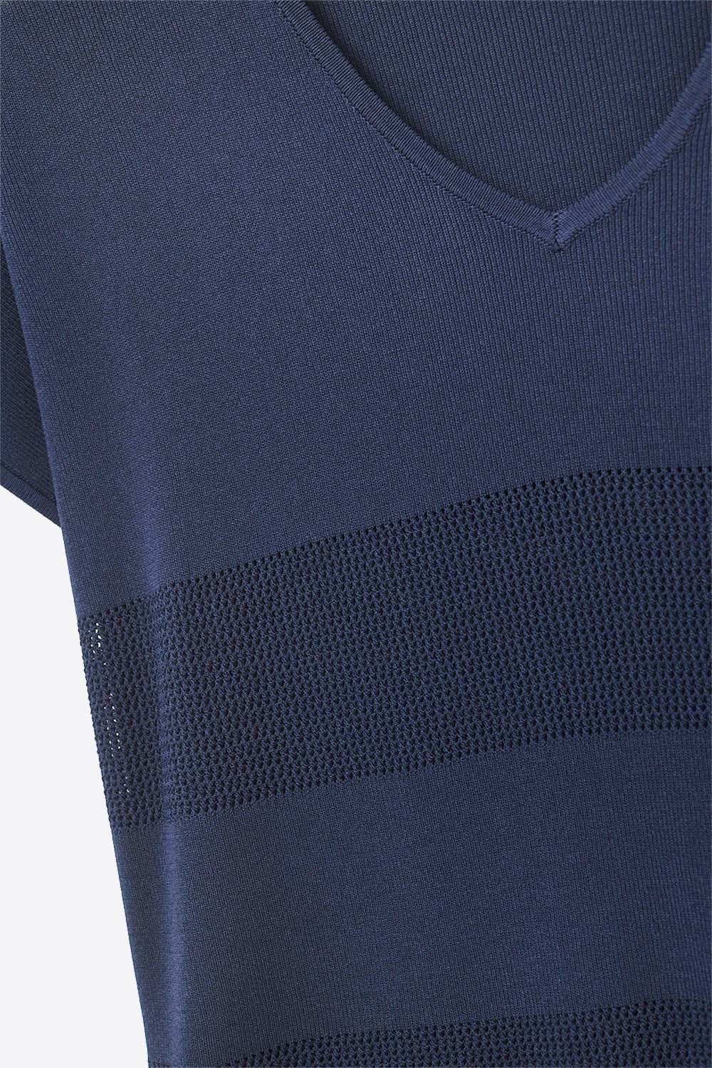 Q2 Sweaters One Size / Blue Navy Striped Texture Knit Sweater