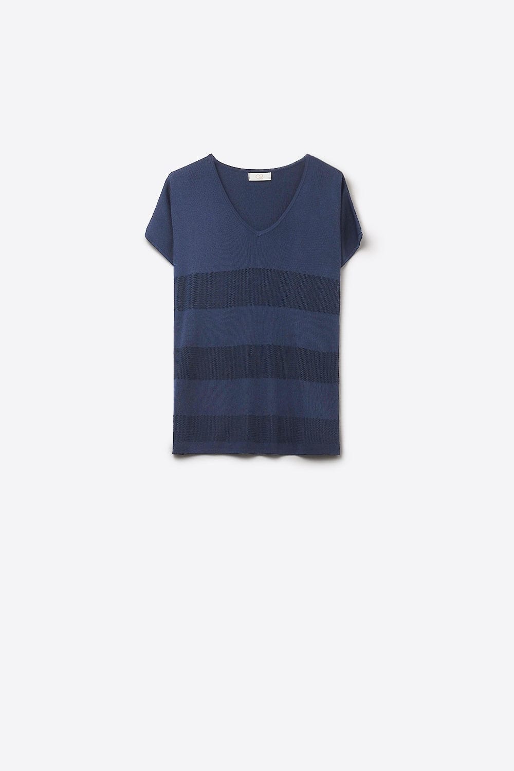 Q2 Sweaters One Size / Blue Navy Striped Texture Knit Sweater