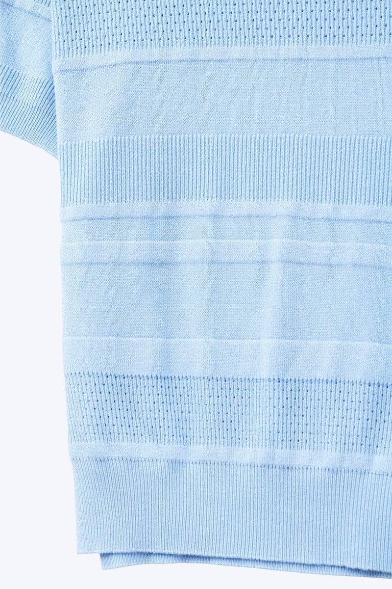 Q2 Sweaters One Size / Blue Textured Stripe Knit Sweater In Blue