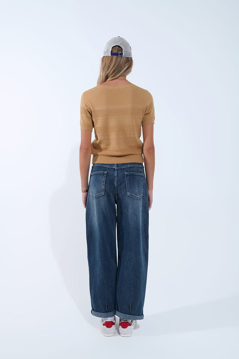 Q2 Sweaters One Size / Brown Textured Stripe Knit Sweater In Camel