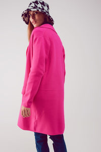 Q2 Sweaters One Size / Fuchsia / China Oversized collar maxi cardigan in fuchsia