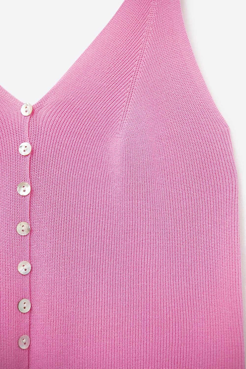 Q2 Sweaters One Size / Fuchsia Fuchsia Knit Buttoned Crop Top