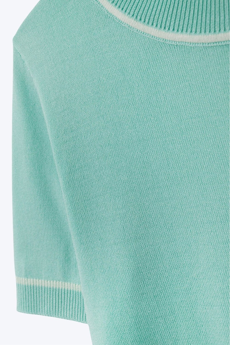 Q2 Sweaters One Size / Green Mint Green Short Sleeve Knit Top With White Contrast Trims