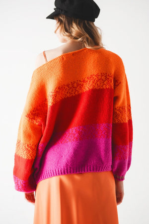 Q2 Sweaters One Size / Orange / China Orange knitted sweater with mélange stripes