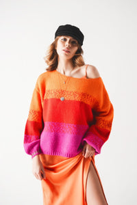 Q2 Sweaters One Size / Orange / China Orange knitted sweater with mélange stripes