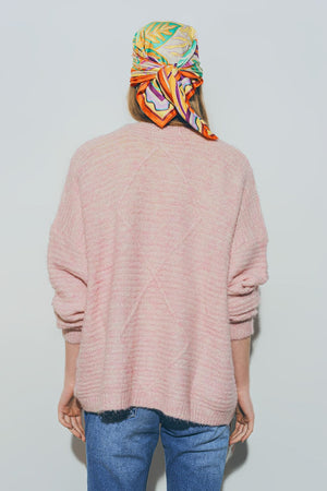 Q2 Sweaters One Size / Pink / China Knitted Cardigan in Pink
