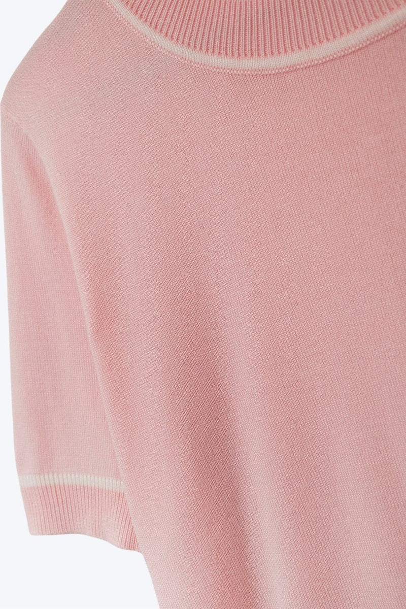 Q2 Sweaters One Size / Pink Light Pink Short Sleeve Knit Top With White Contrast Trims