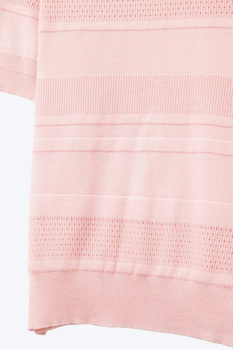 Q2 Sweaters One Size / Pink Textured Stripe Knit Sweater In Pink