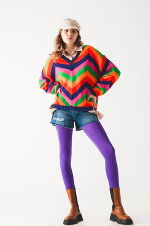 Q2 Sweaters One Size / Purple / China Striped knit sweater in multi