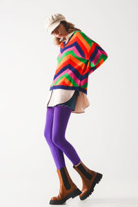 Q2 Sweaters One Size / Purple / China Striped knit sweater in multi