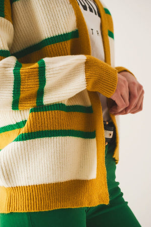 Q2 Sweaters One Size / Yellow / China Open front cardi in yellow stripe