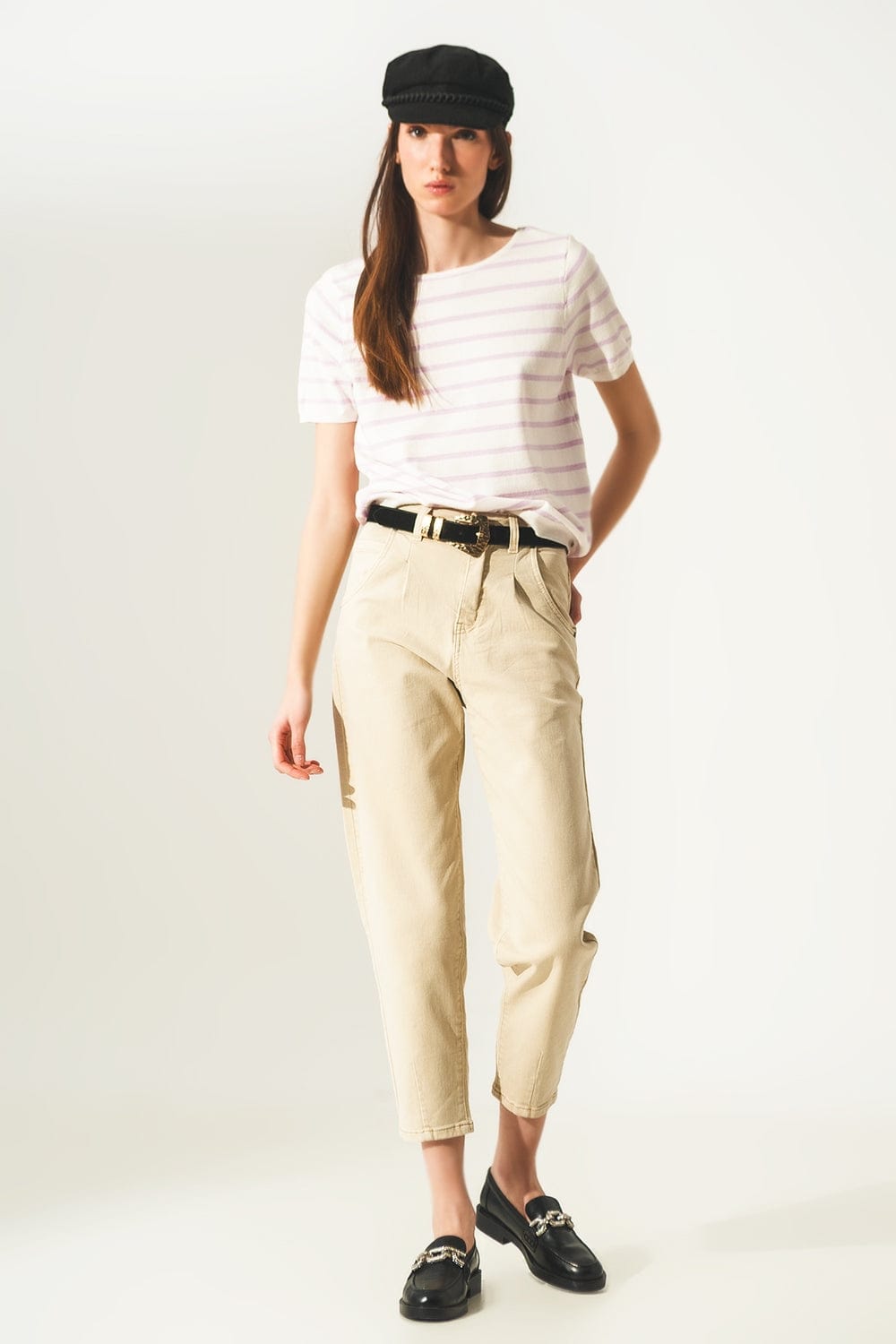 Q2 Sweaters Open back lace up stripes jumper in lilac