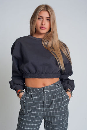 Q2 Sweaters Oversized cropped sweatshirt in dark grey