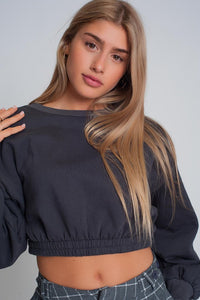 Q2 Sweaters Oversized cropped sweatshirt in dark grey