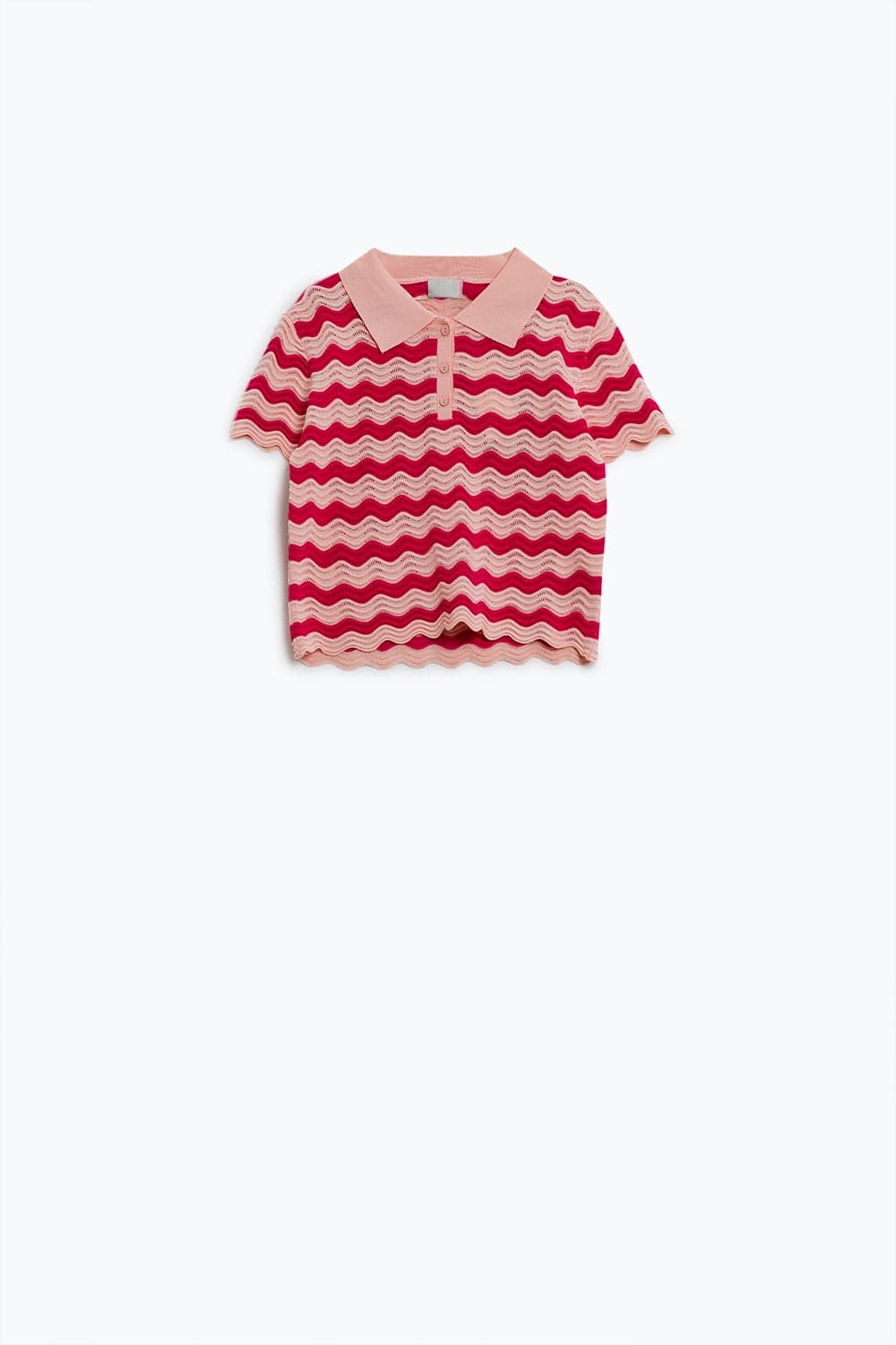 Q2 Sweaters Pink Polo With Fuchsia Wavy Stripes
