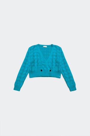 Q2 Sweaters Pointelle knitted cardi in blue