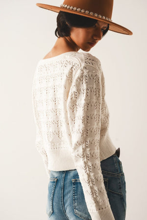 Q2 Sweaters Pointelle knitted cardi in cream