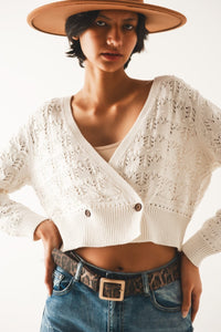 Q2 Sweaters Pointelle knitted cardi in cream