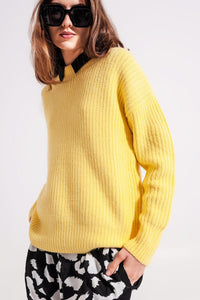 Q2 Sweaters Rib knit sweater in yellow