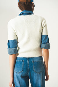 Q2 Sweaters Ribbed short sleeve crop knitted top in cream