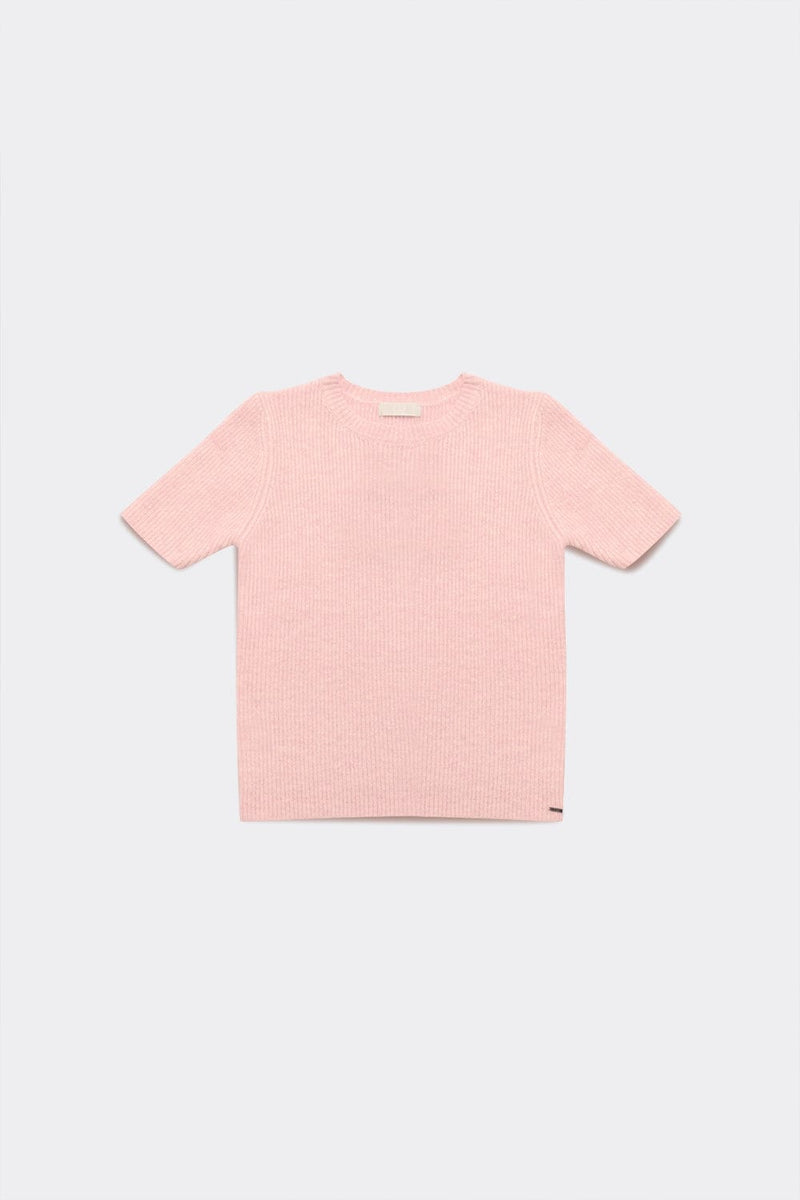 Q2 Sweaters Ribbed short sleeve crop knitted top in pink