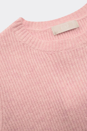 Q2 Sweaters Ribbed short sleeve crop knitted top in pink