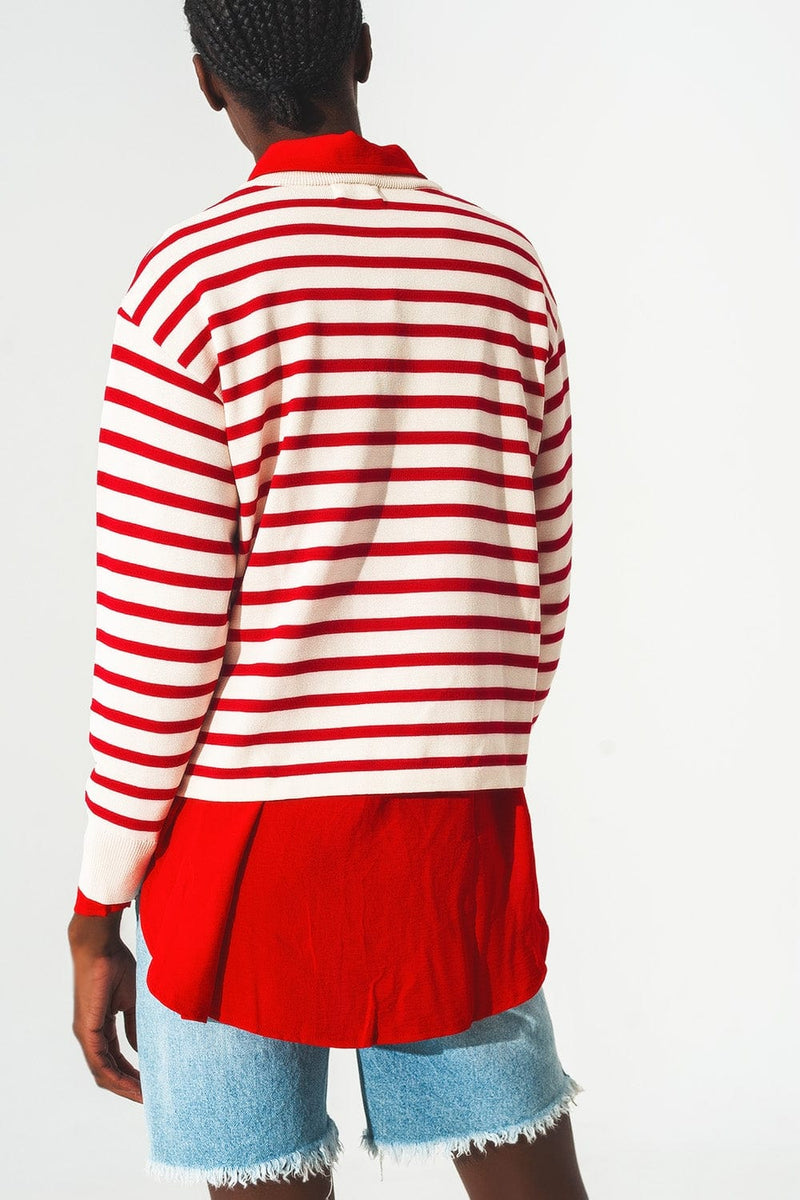 Q2 Sweaters Round neck jumper in red stripe