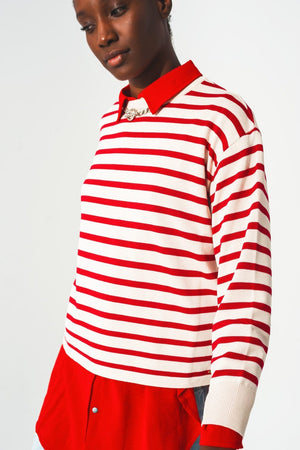 Q2 Sweaters Round neck jumper in red stripe