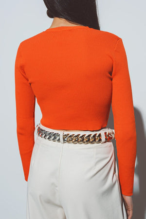 Q2 Sweaters short ribbed cardigan in orange