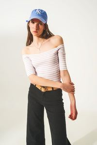 Q2 Sweaters Stripe bardot top in lilac