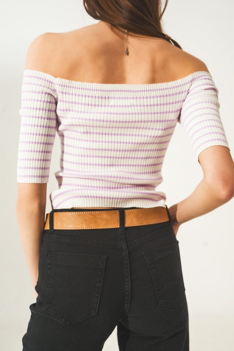 Q2 Sweaters Stripe bardot top in lilac