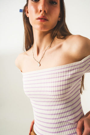 Q2 Sweaters Stripe bardot top in lilac