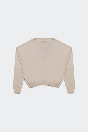 Q2 Sweaters v neck fine knit sweater in cream