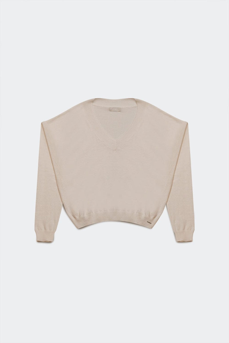 Q2 Sweaters v neck fine knit sweater in cream