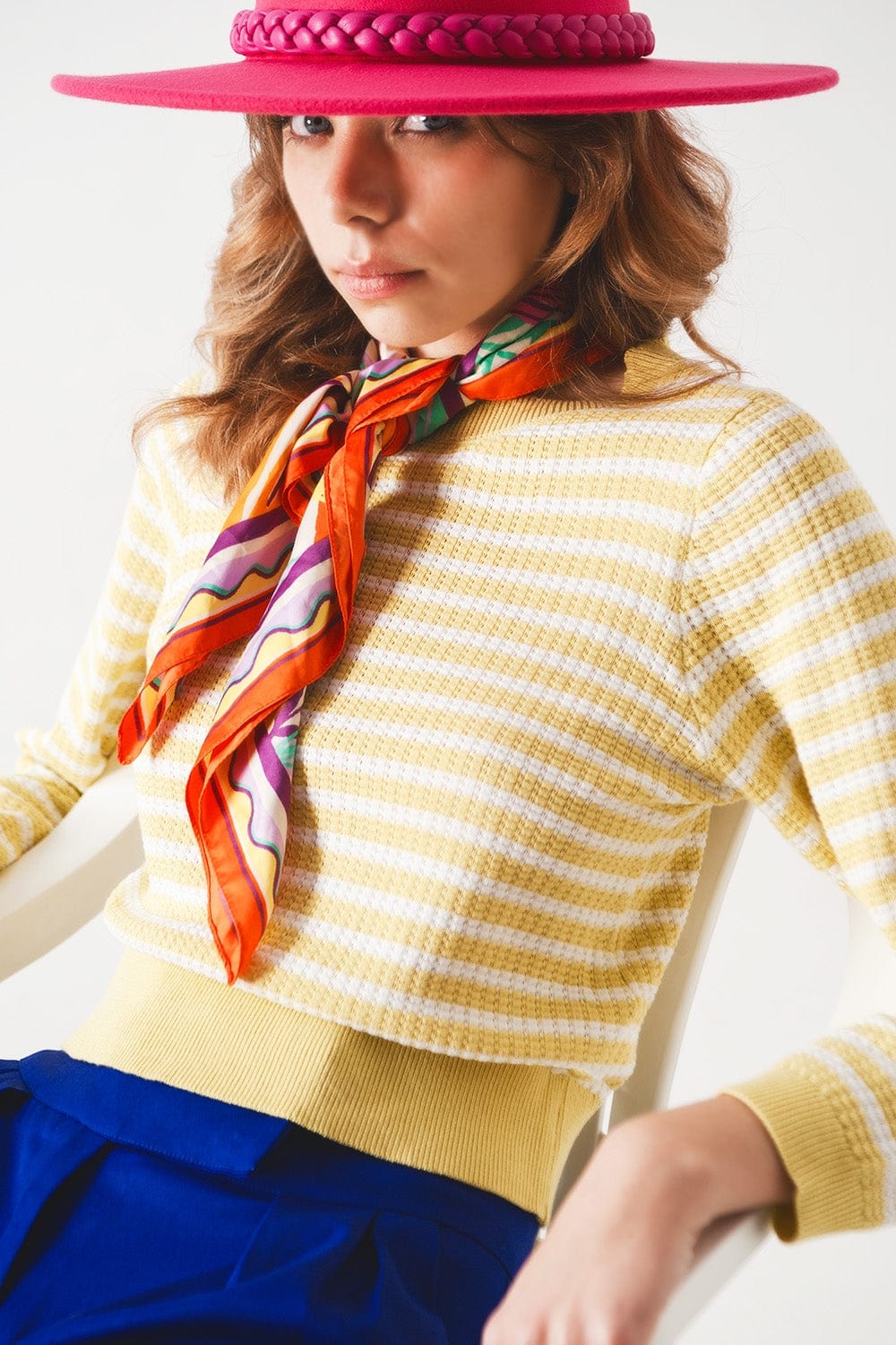 Q2 Sweaters Yellow striped Sweater